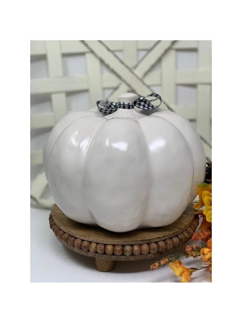 Rae Dunn Pumpkin BLESSED 8in Autumn Ceramic White Fall Holiday Decor LL Magenta - Picture 5 of 7